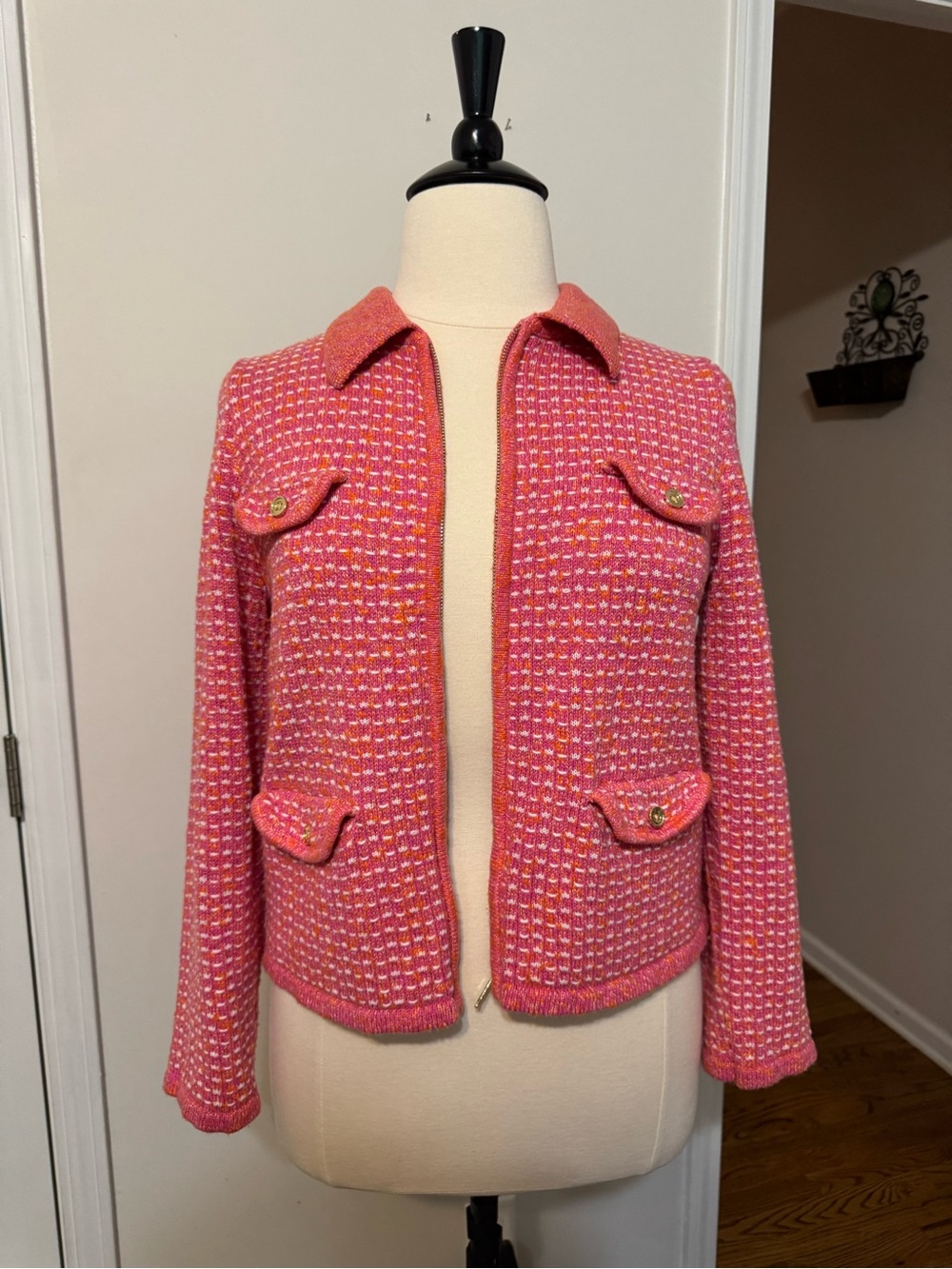 Talbots Pink Tweed Collar Sweater Jacket